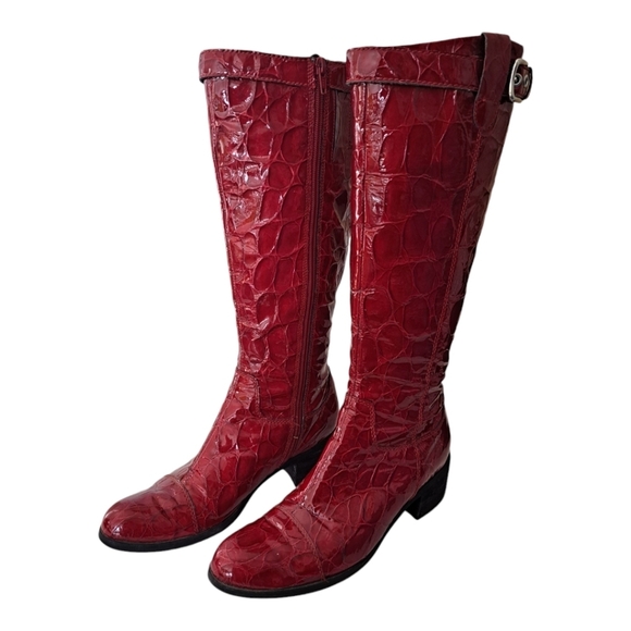 Ecco Burgundy Croc-Embossed Heeled Boots - Picture 2 of 13